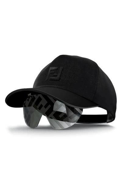 Shop Fendi The  Eyecap Baseball Cap With Mask Sunglasses In Matte Black / Smoke Mirror