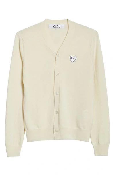 Shop Comme Des Garçons Play White Heart Wool Cardigan In Natural 3