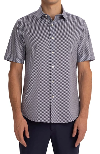 Shop Bugatchi Ooohcotton® Print Short Sleeve Button-up Shirt In Navy