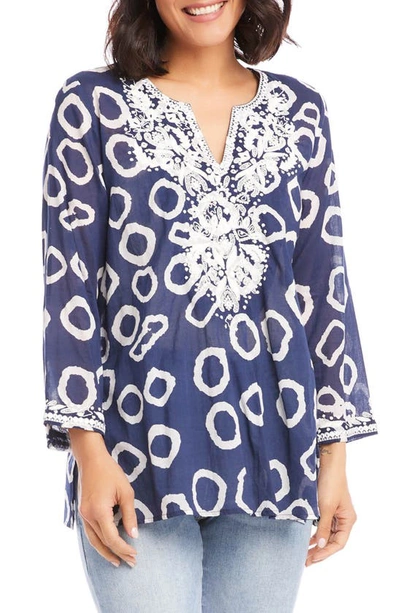 Karen Kane Embroidered Cotton Tunic In Blue | ModeSens