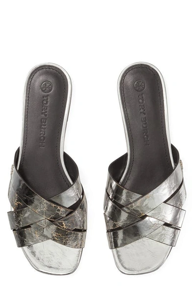 Tory Burch City Metallic Slide Sandal In Silver | ModeSens