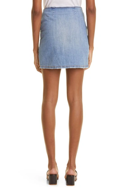 Shop Retroféte Willa Gathered Denim Miniskirt In Light Blue Stone
