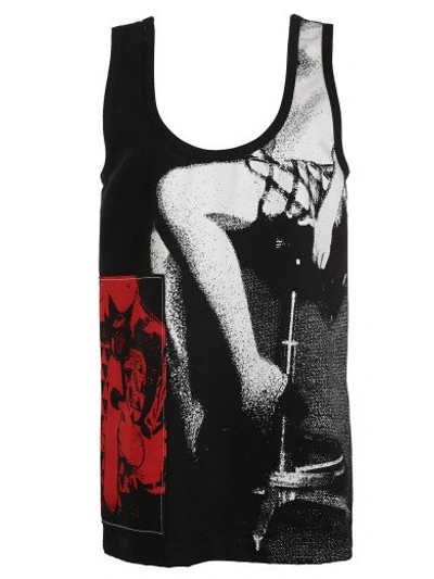 Shop Miu Miu Printed Twill Tank Top In Black