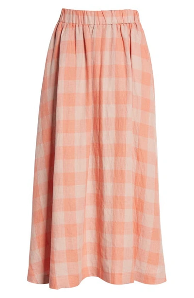 Shop Boden Pull-on Linen Midi Skirt In Tonal Pink Gingham