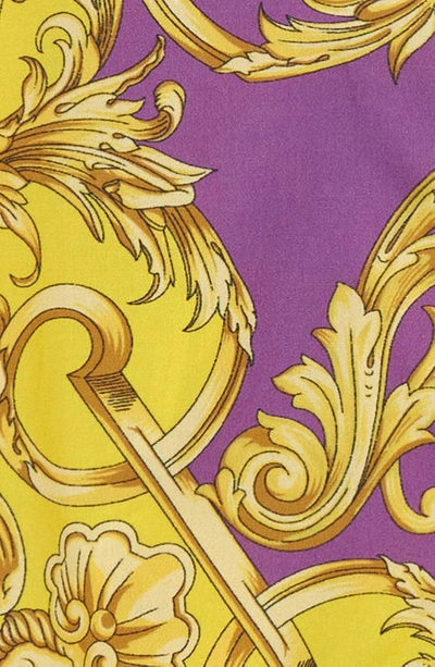 Shop Versace Barocco Print Cotton Logo Romper In 6x340 Multicolor Bianco Oro