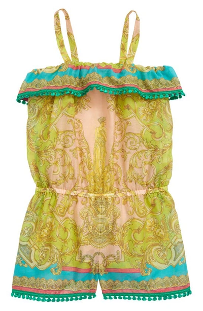 Shop Versace Kids' Barocco Goddess Cover-up Romper In 5p370 Mauvelous Citron