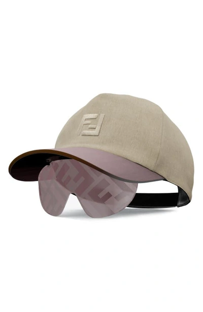 Shop Fendi The  Eyecap Baseball Cap With Mask Sunglasses In Beige/ Bordeaux Mirror