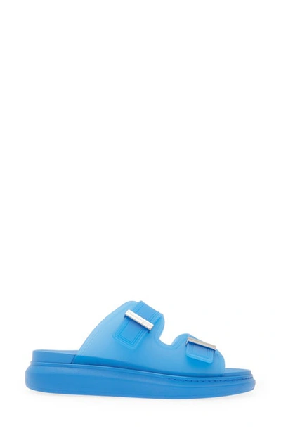 Shop Alexander Mcqueen Oversize Slide Sandal In Lake Blue/ Silver
