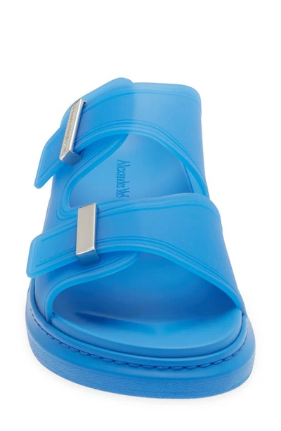 Shop Alexander Mcqueen Oversize Slide Sandal In Lake Blue/ Silver