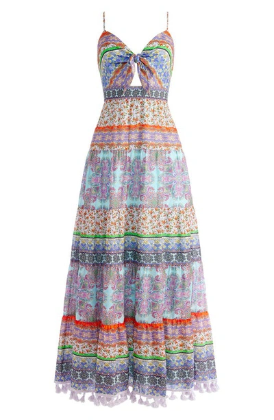 Shop Alice And Olivia Minka Tieft Mix Print Cotton Maxi Dress In Ritzy/ Multi