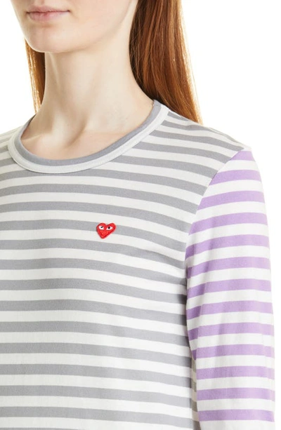 Shop Comme Des Garçons Play Colorblock Stripe Long Sleeve T-shirt In Grey/ Purple