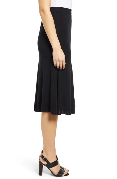 Ming Wang Flared Knit Midi Skirt In Black
