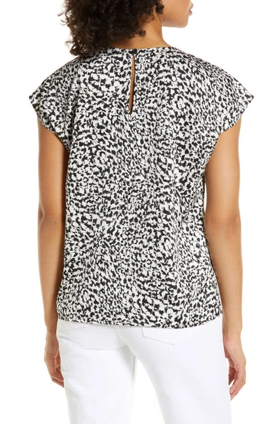 Halogen Cap Sleeve Satin Blouse In Black- Ivory Fast Leopard