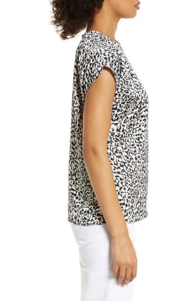 Halogen Cap Sleeve Satin Blouse In Black- Ivory Fast Leopard