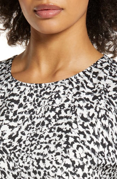 Halogen Cap Sleeve Satin Blouse In Black- Ivory Fast Leopard