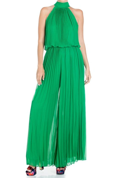 Meghan La Wild Orchid Pleat Jumpsuit In Emerald