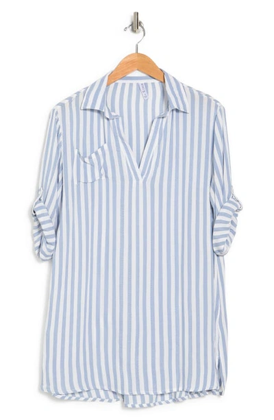 Boho Me Yarn Dye Stripe Tunic In Blue Stripe