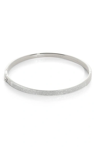 Shop Monica Vinader Essential Pavé Diamond Bangle In Sterling Silver