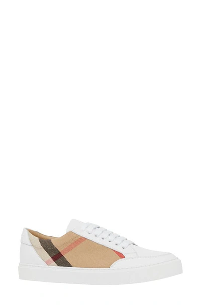 Shop Burberry Salmond Check Low Top Sneaker In Optic White