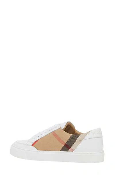 Burberry New Salmond Check Leather Sneakers In Optic White