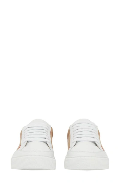 Burberry New Salmond Check Leather Sneakers In Optic White