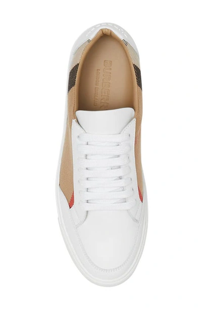 Burberry New Salmond Check Leather Sneakers In Optic White