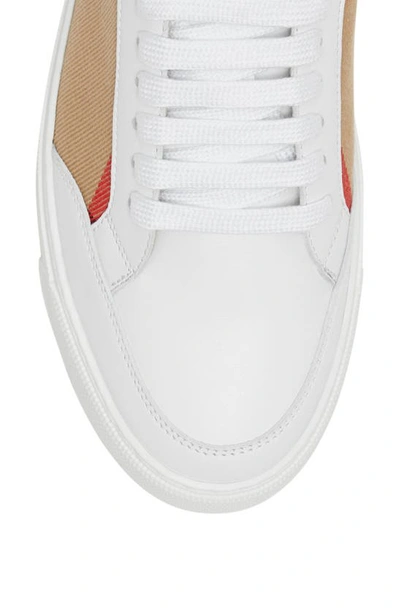 Burberry New Salmond Check Leather Sneakers In Optic White