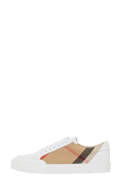 Burberry New Salmond Check Leather Sneakers In Optic White