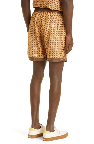 Shop Amiri Hexagonal Weave  Print Silk Shorts In Brown