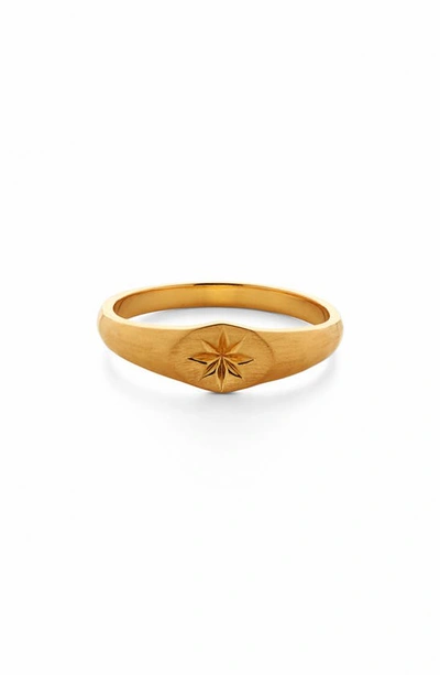 Shop Monica Vinader Guiding Star Signet Ring In 18ct Gold Vermeil On Silver