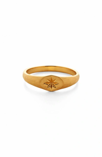 Monica Vinader Gold Guiding Star Signet Ring In 18ct Gold Vermeil On Silver