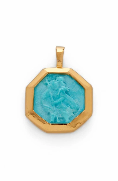 Shop Monica Vinader Turquoise Saint Christopher Pendant Charm In 18ct Gold Vermeil On Silver