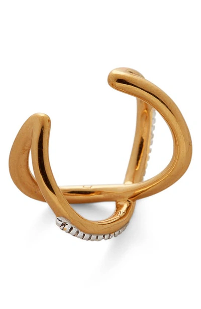 Shop Monica Vinader Riva Crossover Diamond Ear Cuff In 18ct Gold Vermeil On Silver