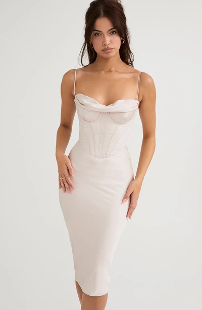 House Of Cb Myrna Satin Corset Midi Dress In Crystal
