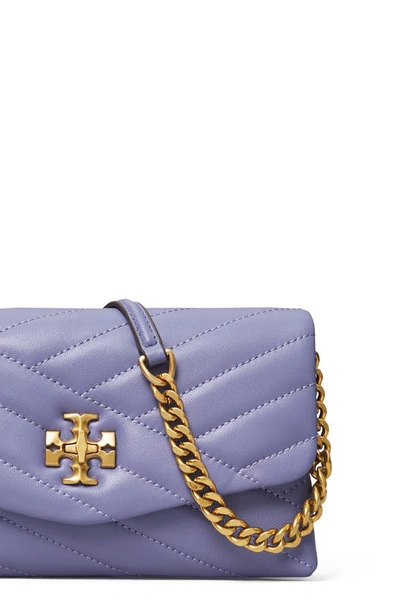 Shop Tory Burch Kira Chevron Quilted Leather Wallet On A Chain In Dark Lotus