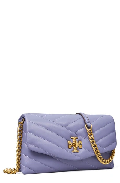 Shop Tory Burch Kira Chevron Quilted Leather Wallet On A Chain In Dark Lotus