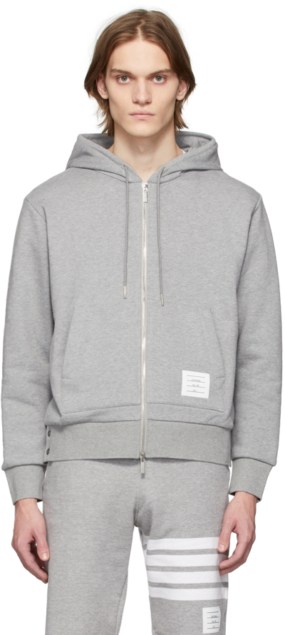 Shop Thom Browne Grey Loopback Stripe Zip-up Hoodie In 55 Light Grey