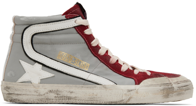 Shop Golden Goose Gray & Red Slide High-top Sneakers In Grey/dark Red/white/