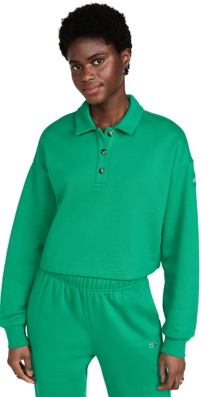 Shop Alo Yoga Polo Club Henley Pullover Green Emerald
