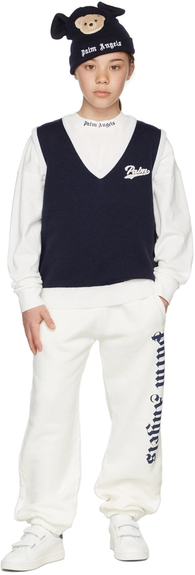 Shop Palm Angels Kids Navy & White Knit V-neck Vest In Navy Blue White