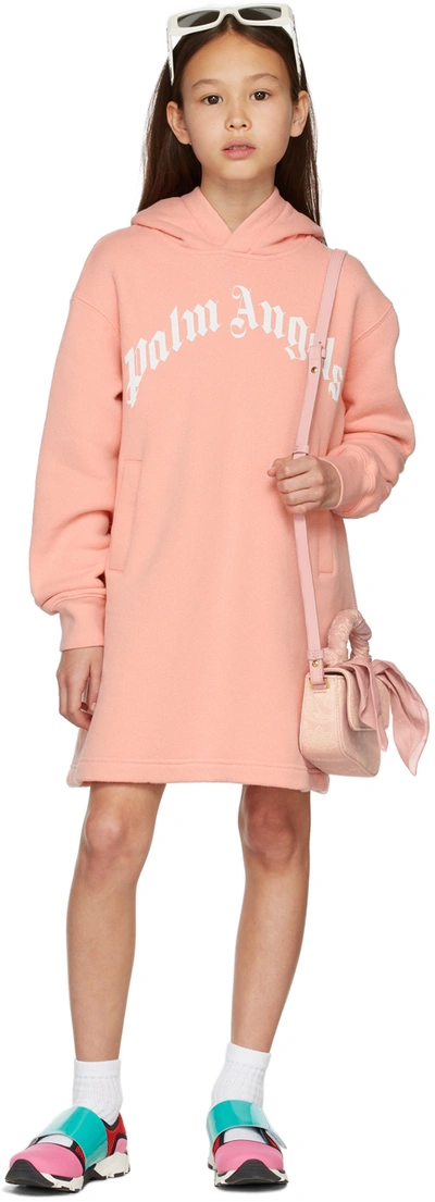 Shop Palm Angels Kids Pink Classic Logo Hoodie Dress In Pink White