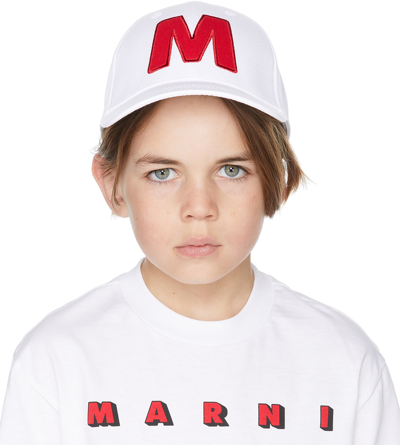 Shop Marni Kids White Logo Cap In 0m100 White