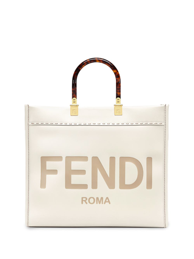 Shop Fendi Sunshine Leather Shopping Bag In White