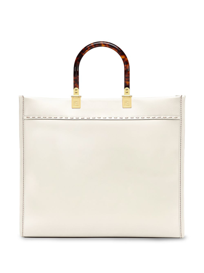 Shop Fendi Sunshine Leather Shopping Bag In White