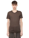 Rick Owens Crewneck Cotton Jersey Long T-shirt, Dark Dust In Dark Gray