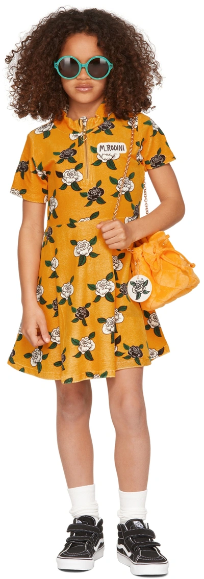 Shop Mini Rodini Kids Yellow Velour Rose Dress