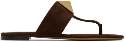 Shop Valentino Brown One Stud Flat Sandals In Kg8 Fondant