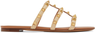 Shop Valentino Beige Rockstud Flat Sandals In 0ne Naturale/pecan