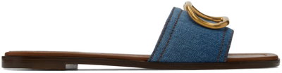 Shop Valentino Blue Vlogo Slide Sandals In Pzk Denim/selleria