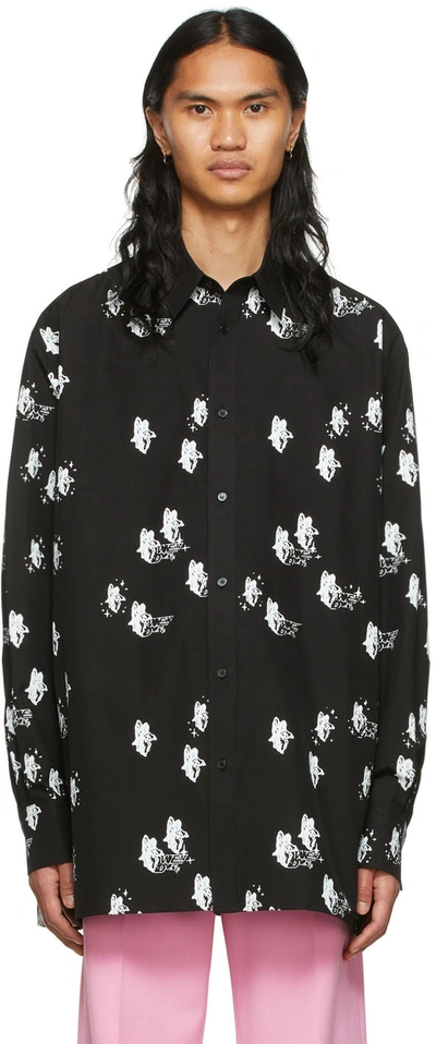 We11 Done Graphic-print Long-sleeve Shirt In Black